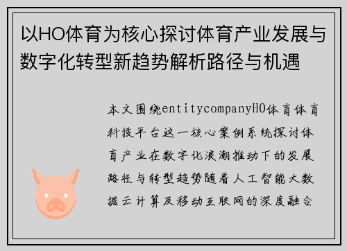 以HO体育为核心探讨体育产业发展与数字化转型新趋势解析路径与机遇